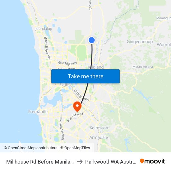 Millhouse Rd Before Manila Wy to Parkwood WA Australia map