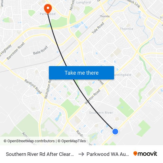 Southern River Rd After Clearwater Dr to Parkwood WA Australia map