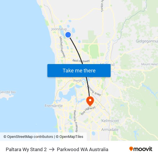 Paltara Wy Stand 2 to Parkwood WA Australia map