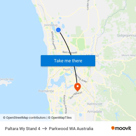 Paltara Wy Stand 4 to Parkwood WA Australia map