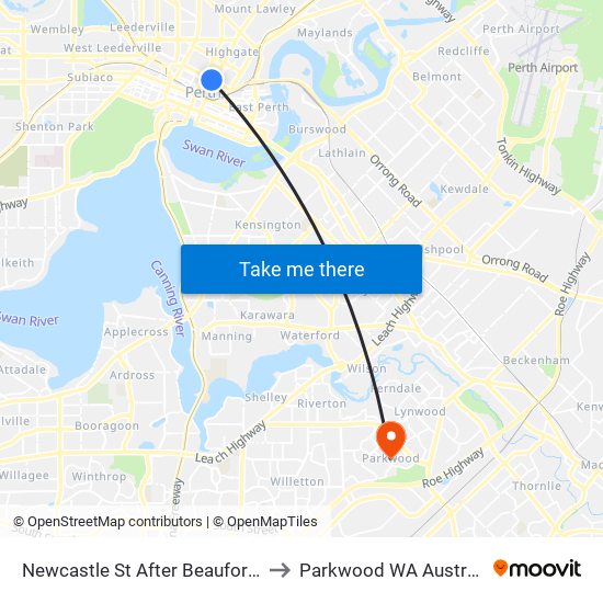 Newcastle St After Beaufort St to Parkwood WA Australia map