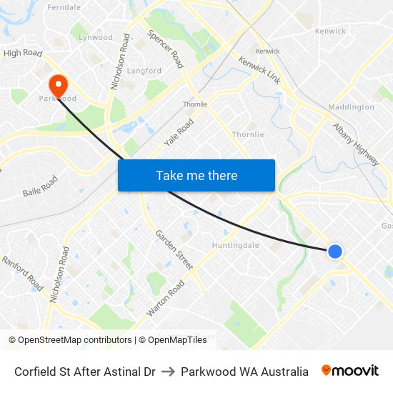 Corfield St After Astinal Dr to Parkwood WA Australia map