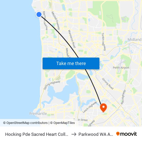 Hocking Pde Sacred Heart College Stand 3 to Parkwood WA Australia map