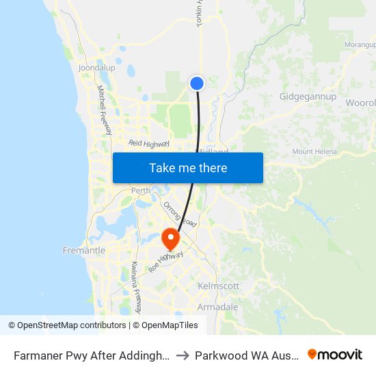 Farmaner Pwy After Addingham Dr to Parkwood WA Australia map