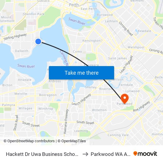 Hackett Dr Uwa Business School Cat Id 123 to Parkwood WA Australia map