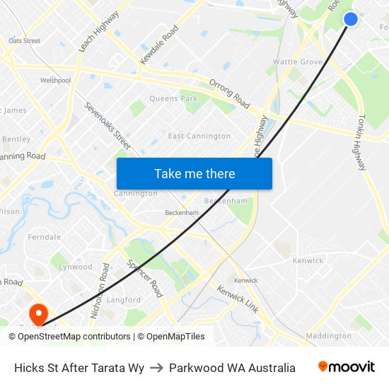 Hicks St After Tarata Wy to Parkwood WA Australia map