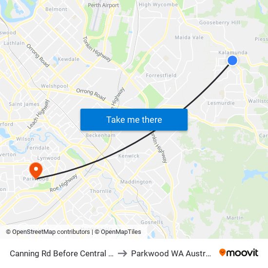 Canning Rd Before Central Rd to Parkwood WA Australia map