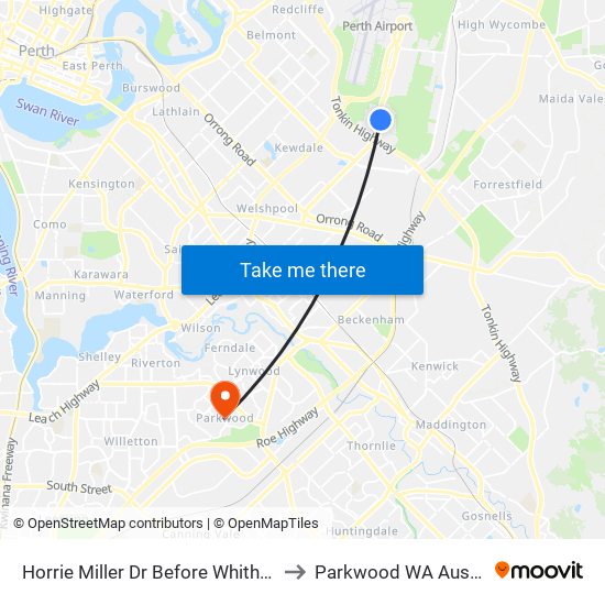 Horrie Miller Dr Before Whitham Rd to Parkwood WA Australia map