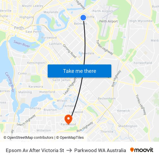 Epsom Av After Victoria St to Parkwood WA Australia map