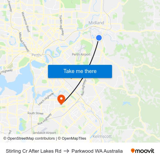 Stirling Cr After Lakes Rd to Parkwood WA Australia map