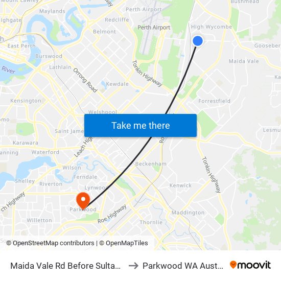 Maida Vale Rd Before Sultana Rd to Parkwood WA Australia map