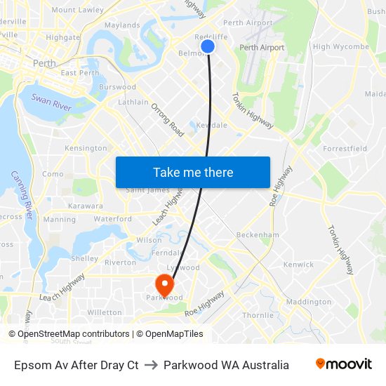 Epsom Av After Dray Ct to Parkwood WA Australia map