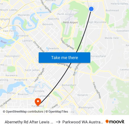 Abernethy Rd After Lewis Rd to Parkwood WA Australia map