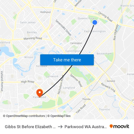 Gibbs St Before Elizabeth St to Parkwood WA Australia map