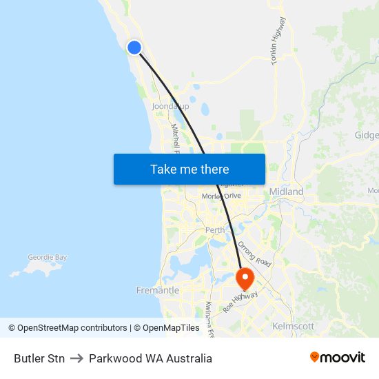 Butler Stn to Parkwood WA Australia map