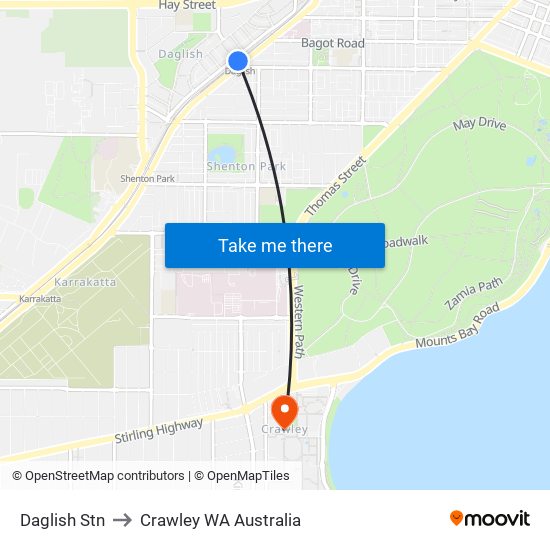 Daglish Stn to Crawley WA Australia map