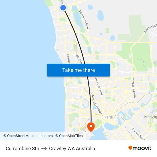 Currambine Stn to Crawley WA Australia map