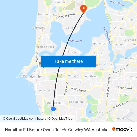 Hamilton Rd Before Owen Rd to Crawley WA Australia map