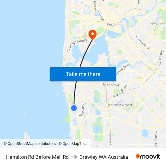 Hamilton Rd Before Mell Rd to Crawley WA Australia map