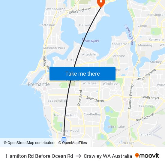 Hamilton Rd Before Ocean Rd to Crawley WA Australia map