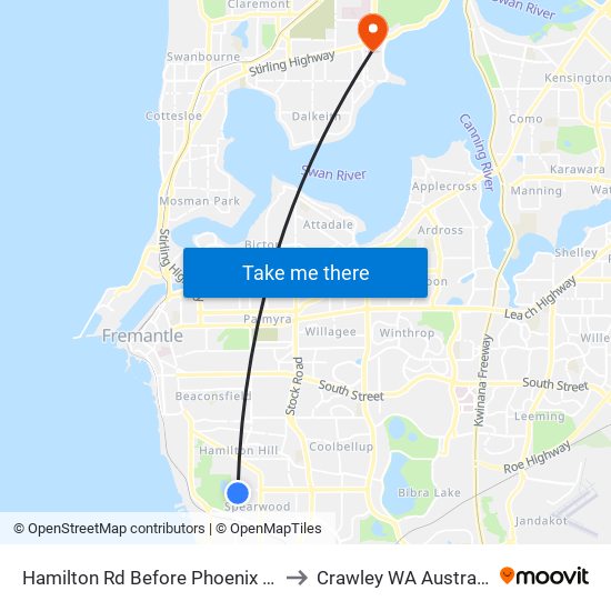 Hamilton Rd Before Phoenix Rd to Crawley WA Australia map