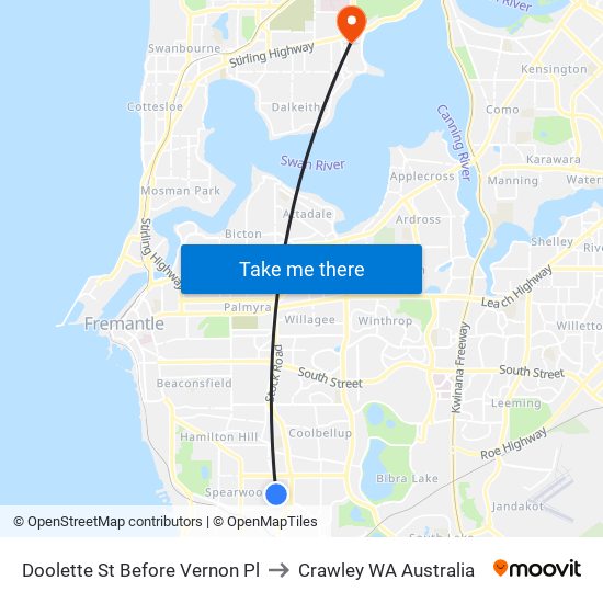 Doolette St Before Vernon Pl to Crawley WA Australia map