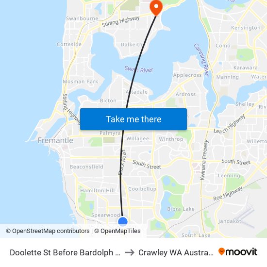 Doolette St Before Bardolph Rd to Crawley WA Australia map