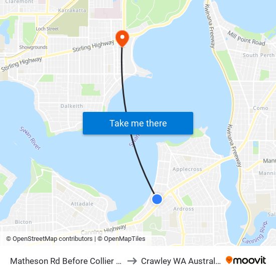 Matheson Rd Before Collier St to Crawley WA Australia map