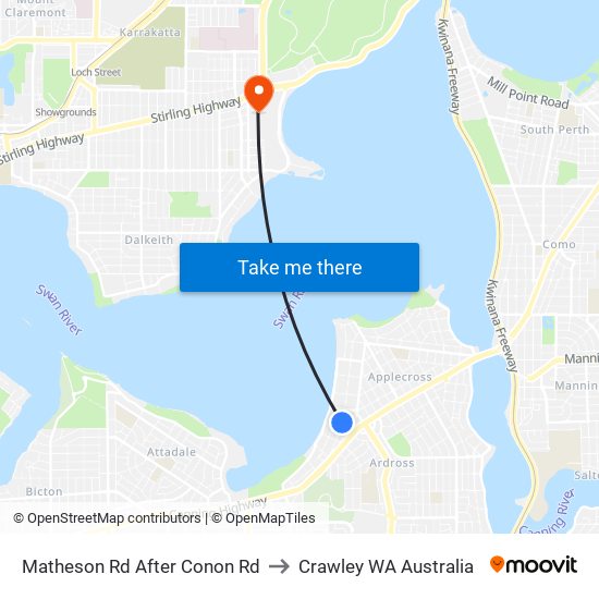 Matheson Rd After Conon Rd to Crawley WA Australia map