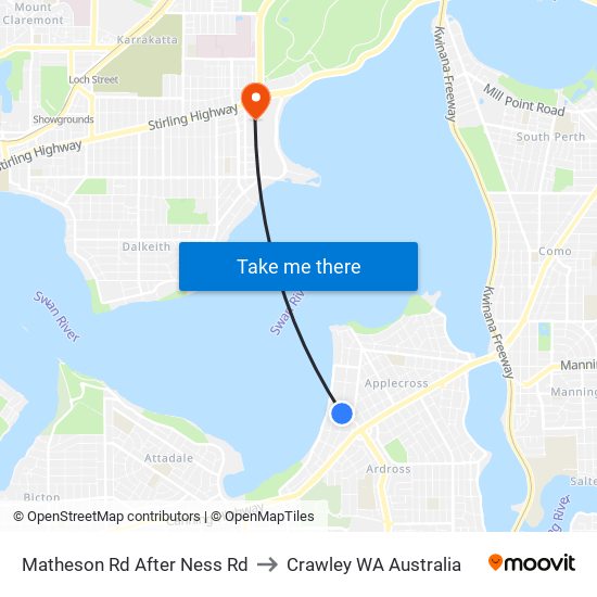 Matheson Rd After Ness Rd to Crawley WA Australia map