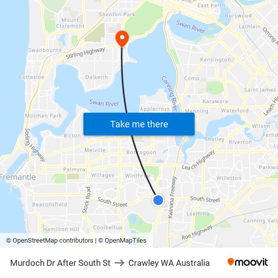 Murdoch Dr After South St to Crawley WA Australia map