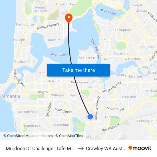 Murdoch Dr Challenger Tafe Murdoch to Crawley WA Australia map