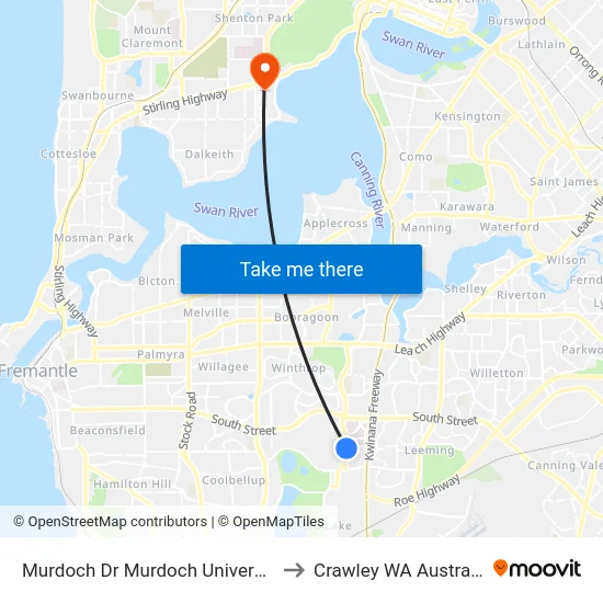 Murdoch Dr Murdoch University to Crawley WA Australia map