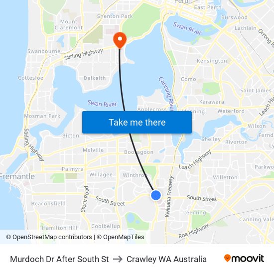 Murdoch Dr After South St to Crawley WA Australia map