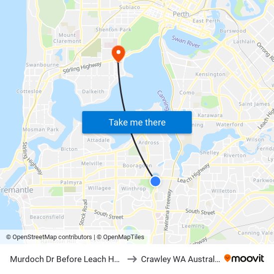 Murdoch Dr Before Leach Hwy to Crawley WA Australia map