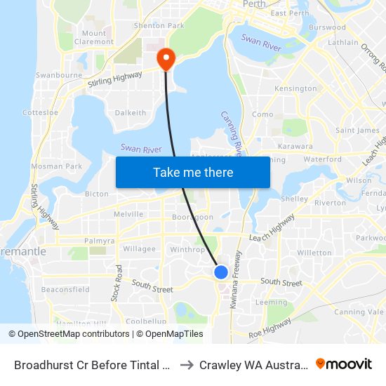 Broadhurst Cr Before Tintal Wy to Crawley WA Australia map