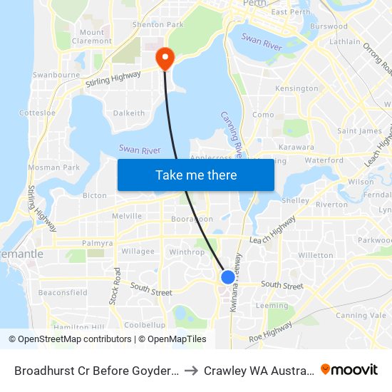 Broadhurst Cr Before Goyder Pl to Crawley WA Australia map