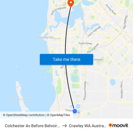 Colchester Av Before Belvoir Cr to Crawley WA Australia map