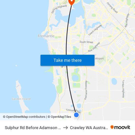 Sulphur Rd Before Adamson Rd to Crawley WA Australia map