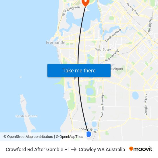 Crawford Rd After Gamble Pl to Crawley WA Australia map