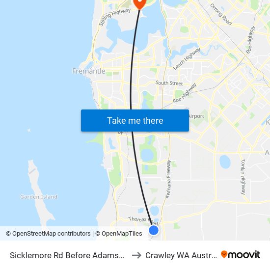 Sicklemore Rd Before Adamson Rd to Crawley WA Australia map