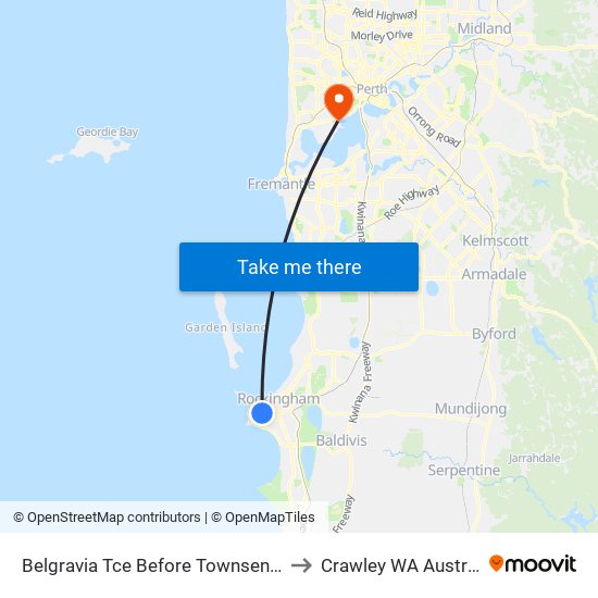 Belgravia Tce Before Townsend Rd to Crawley WA Australia map