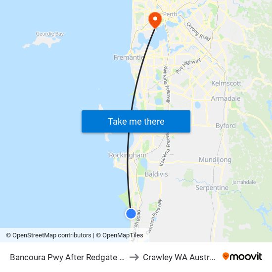 Bancoura Pwy After Redgate Ent to Crawley WA Australia map