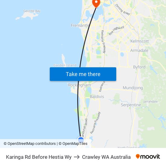 Karinga Rd Before Hestia Wy to Crawley WA Australia map