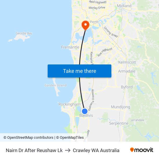 Nairn Dr After Reushaw Lk to Crawley WA Australia map