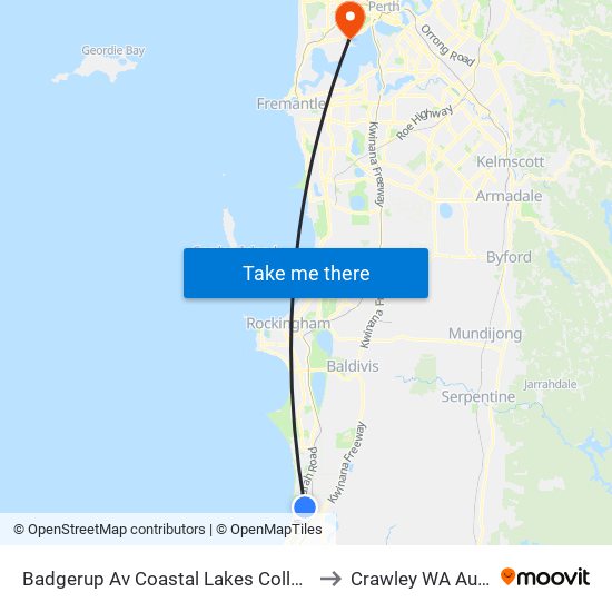 Badgerup Av Coastal Lakes College Stand 3 to Crawley WA Australia map
