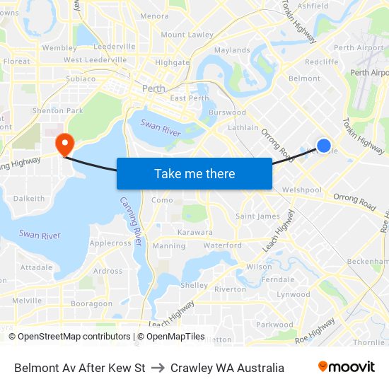 Belmont Av After Kew St to Crawley WA Australia map