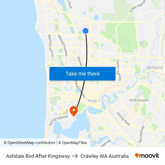 Ashdale Bvd After Kingsway to Crawley WA Australia map