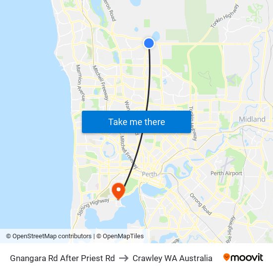 Gnangara Rd After Priest Rd to Crawley WA Australia map