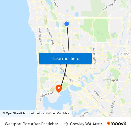 Westport Pde After Castlebar Way to Crawley WA Australia map